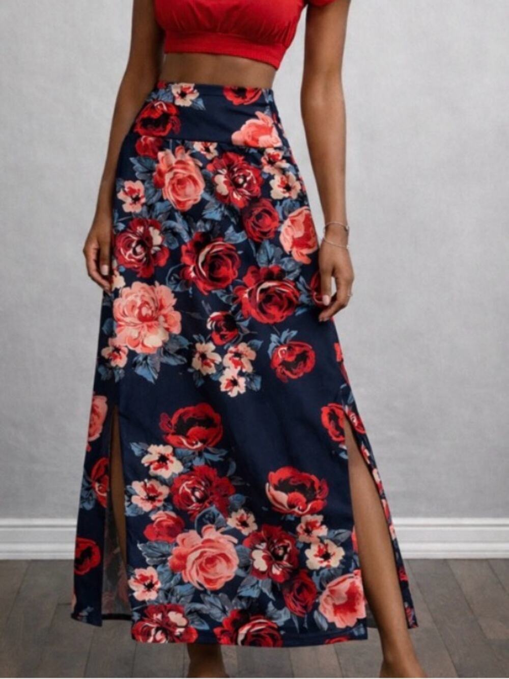 floral slip skirt slit women xxsmall dark coquette gothic chic roses academia